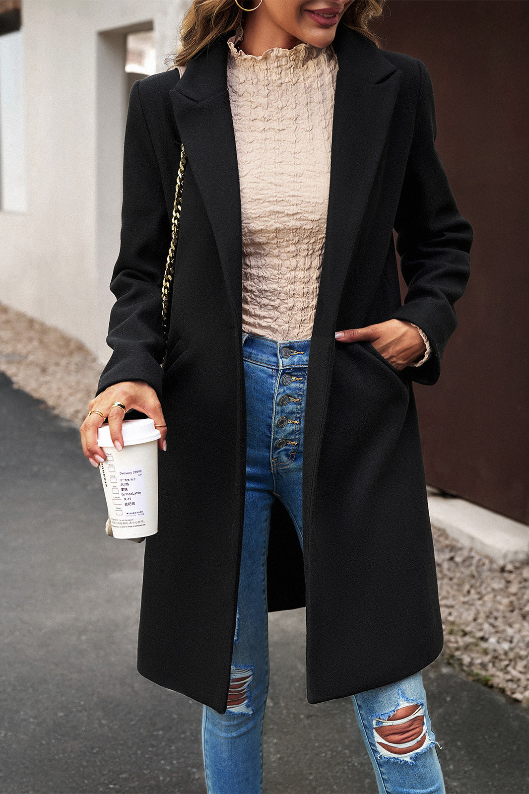 Oversized Solid Color Wool Blend Coat