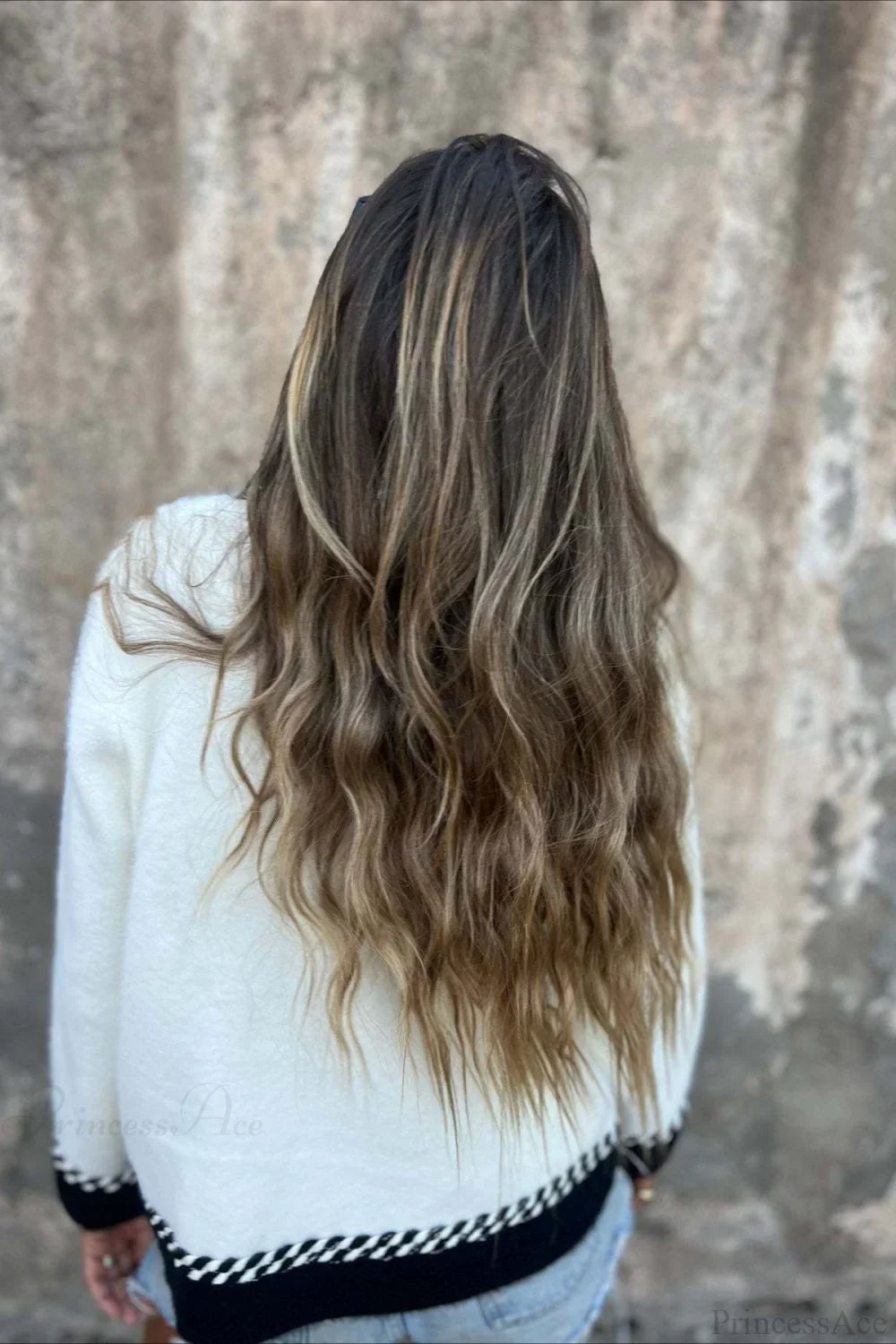 Elegant Wool Coat with Color Block Design, Buttons, and Subtle Pocket