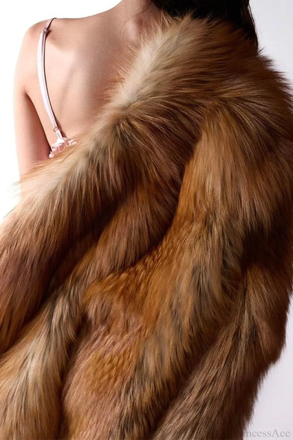 Elegant Long Faux Fur Coat with Long Sleeves and Solid Color