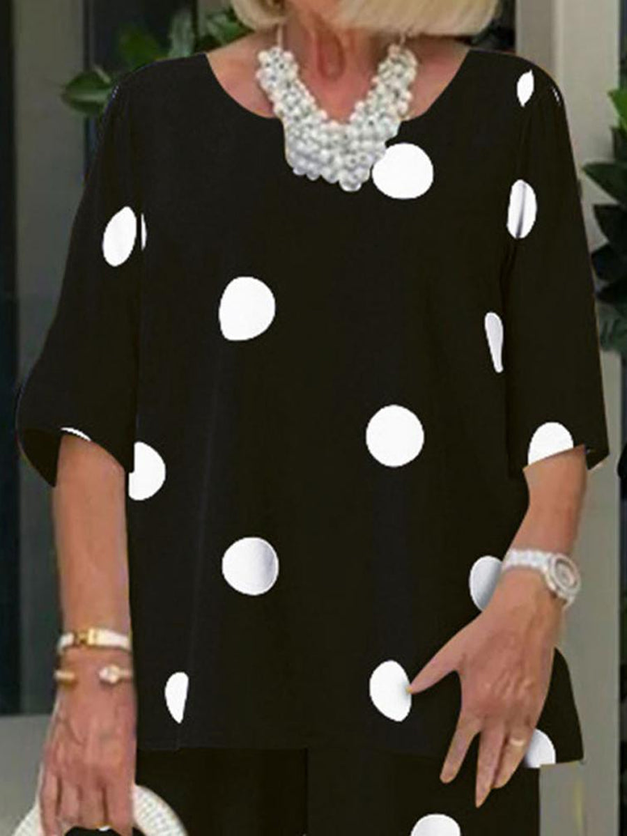 Casual polka dot two-piece set