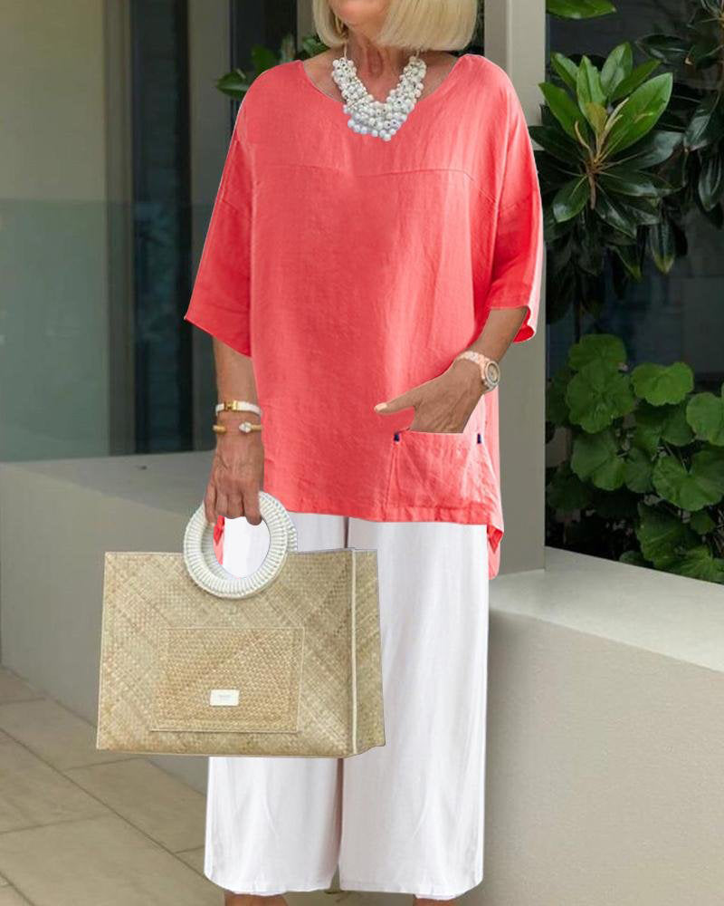 Two-Piece Wide-Leg Elegant Pants Set