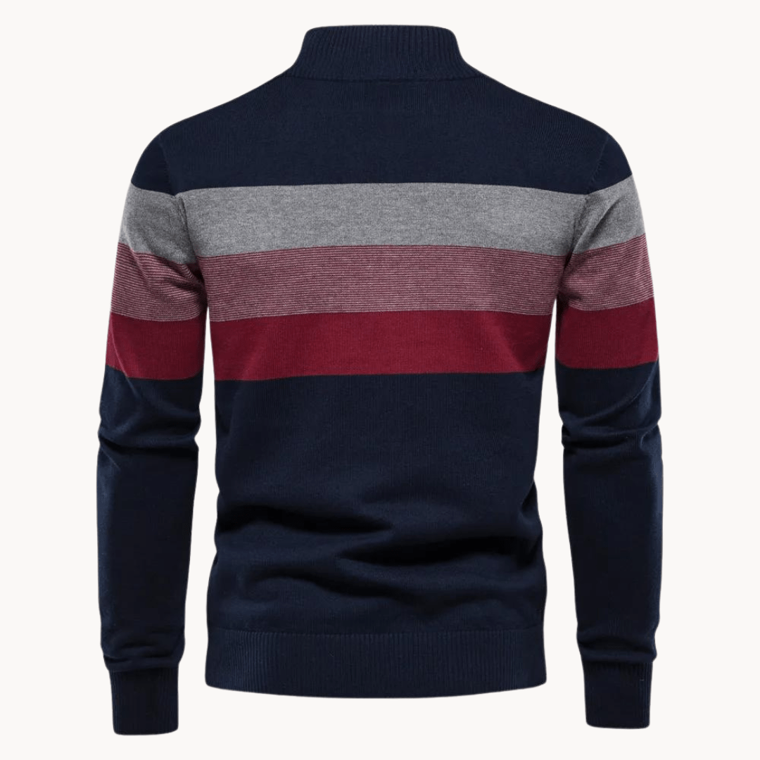 Fabian – Elegant striped knit sweater with practical quarter zipper