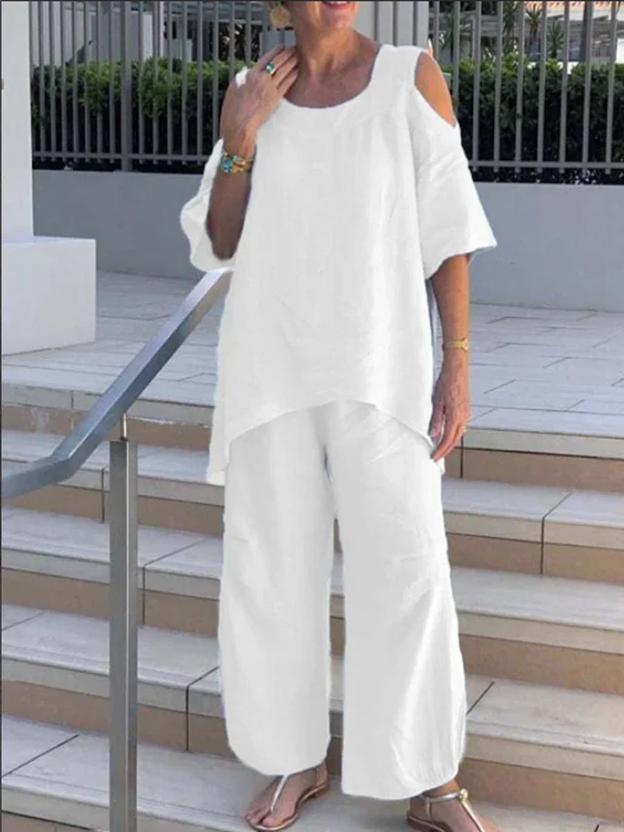 Elegant Two-Piece Short Sleeve Sweater Set