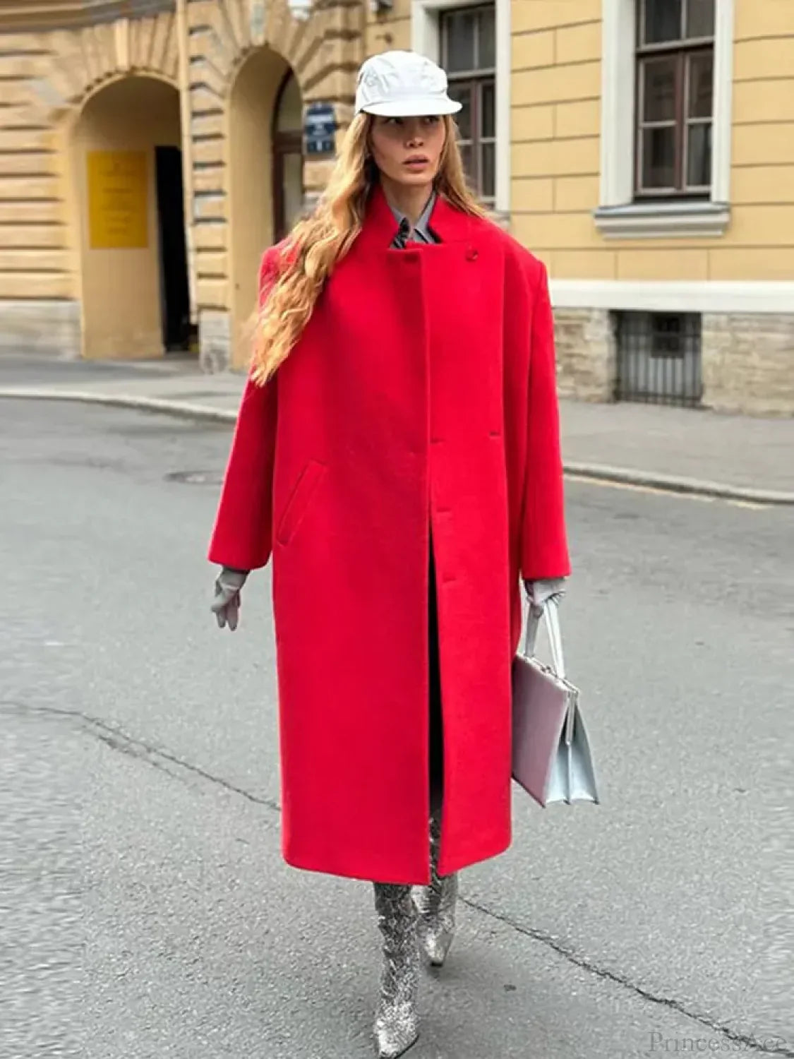 Men's Gray Casual Wool Coat with Turn-down Collar and Buttons