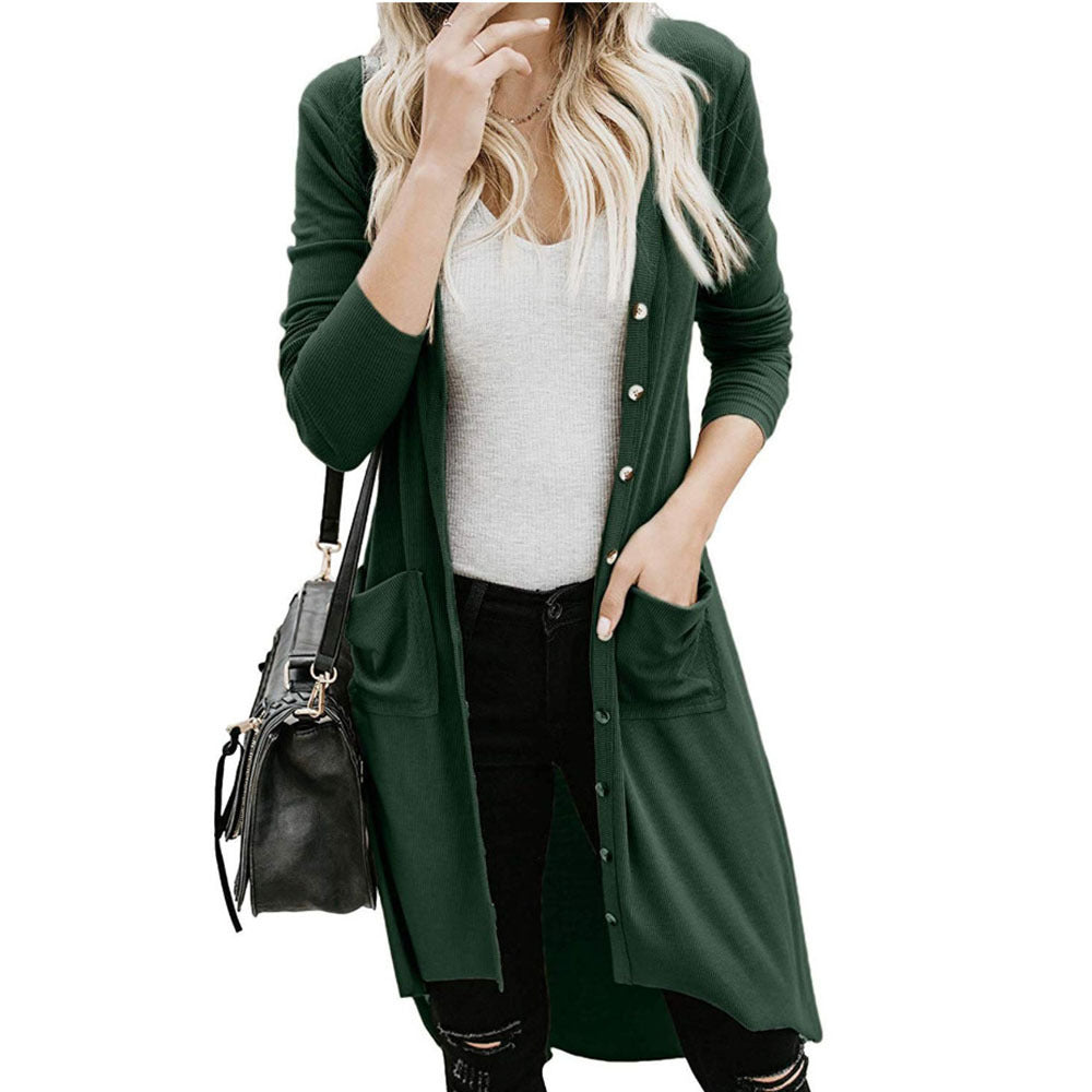 Women's Longline Cardigan with Button-Front - Effortless Casual-Chic Layering Piece