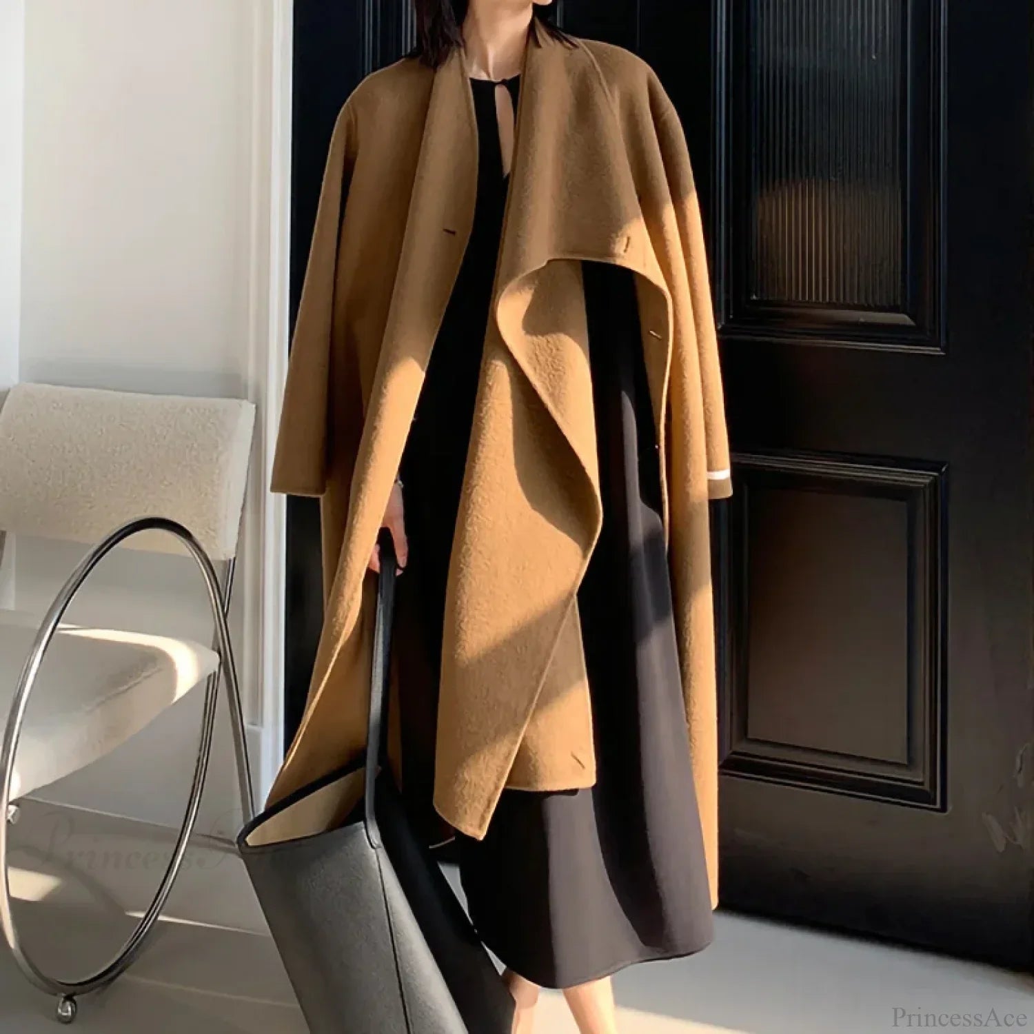 Luxury Heated Handmade Cashmere Wool Tie Long Coat
