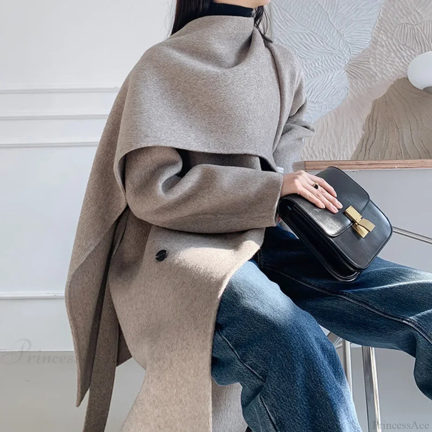 Luxury Heated Handmade Cashmere Wool Tie Long Coat