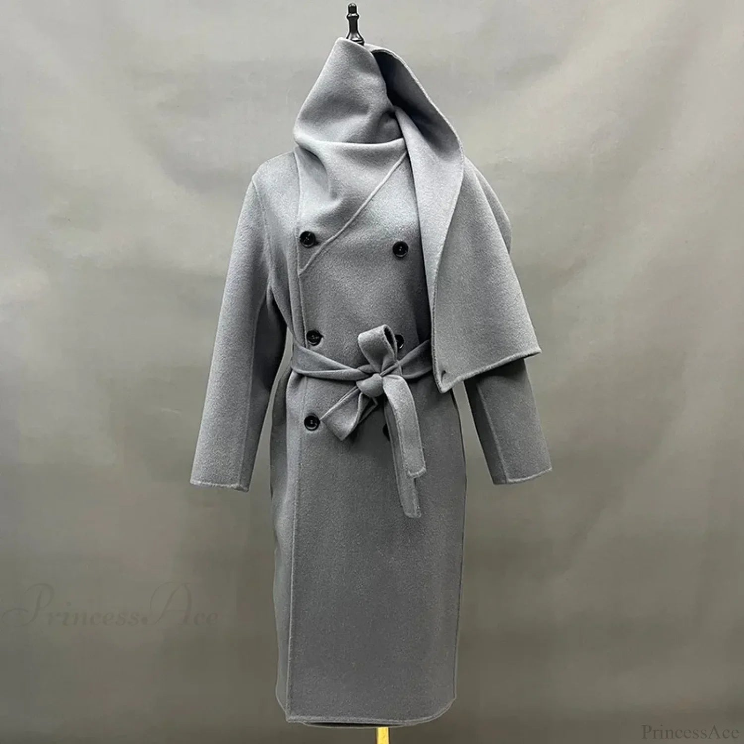 Luxury Heated Handmade Cashmere Wool Tie Long Coat