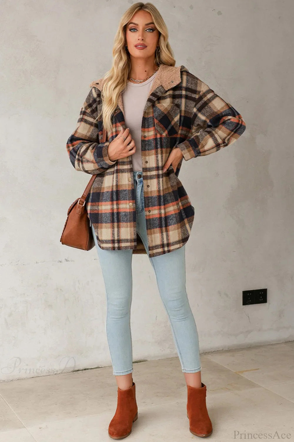 Casual Plaid Print Hooded Fleece-Lined Long Sleeve Coat for Cozy Winter Style