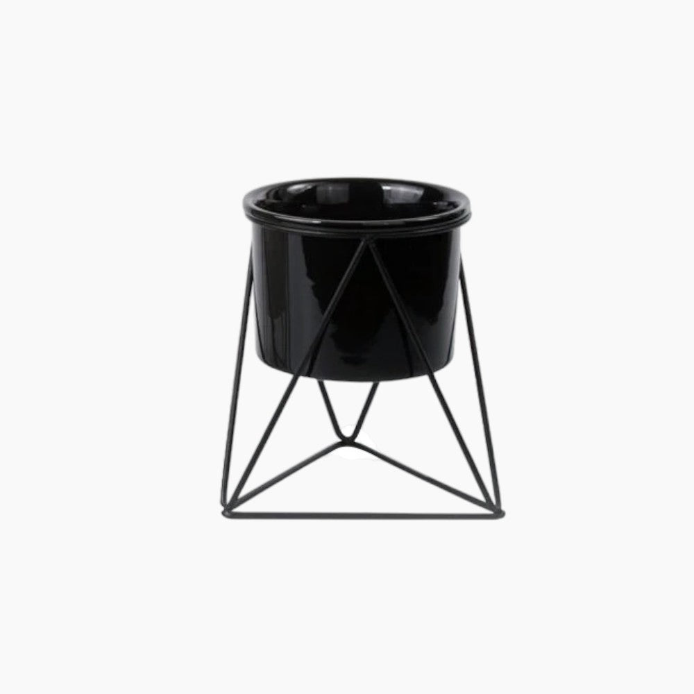 Elegant ceramic pot with iron stand - Modern planter for air plants and succulents