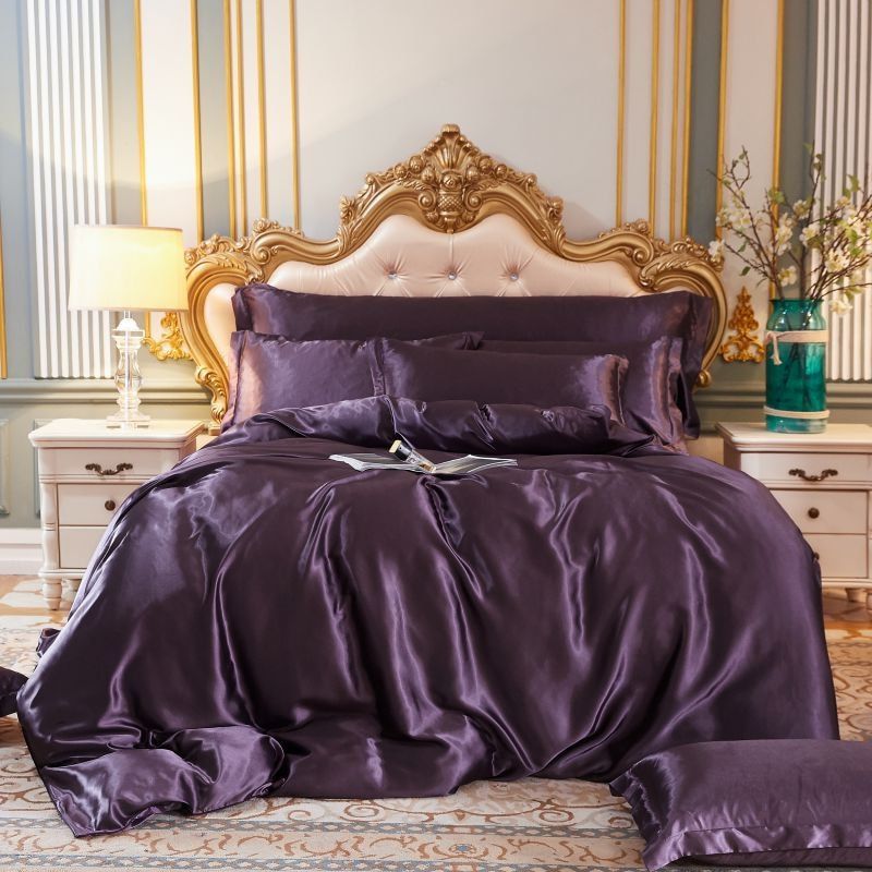 Elegant 4-piece Silk Satin Bedding Set including Duvet Cover, Fitted Sheet, and Pillowcases for ultimate comfort