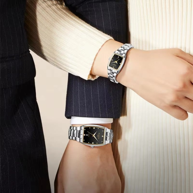 Sophisticated Couple's Watch with Elegant Square Design