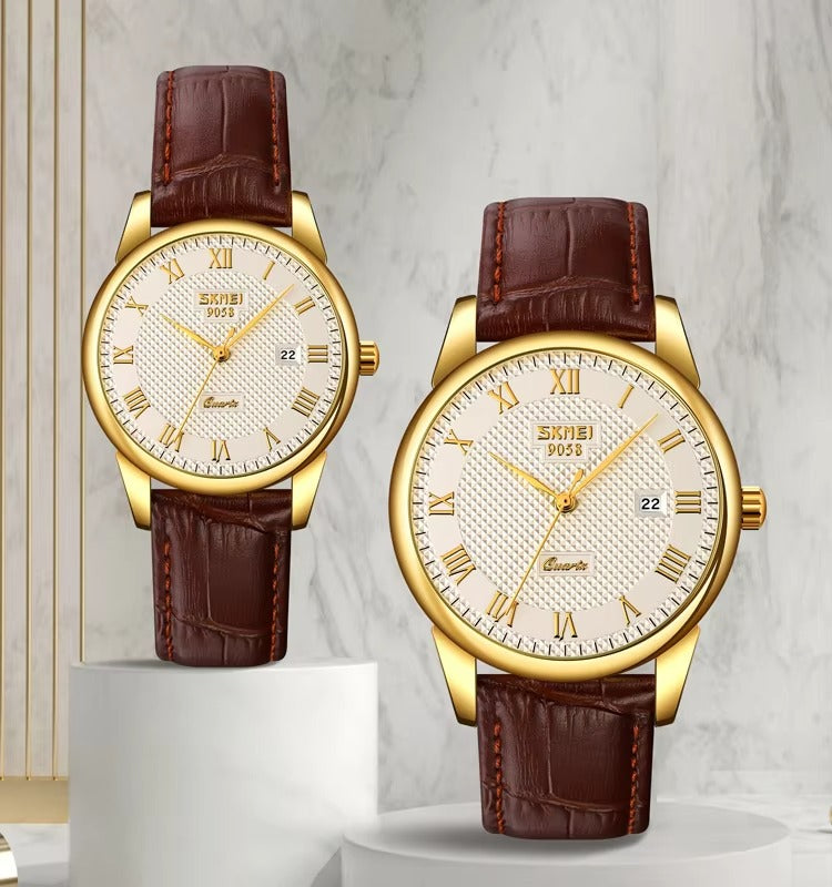 Couple's Watch Set Made of Elegant Leather – Stylish Connection in Timeless Beauty