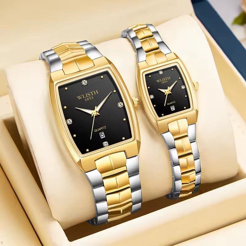 Sophisticated Couple's Watch with Elegant Square Design