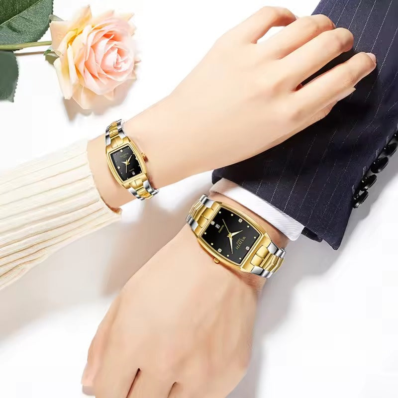 Sophisticated Couple's Watch with Elegant Square Design