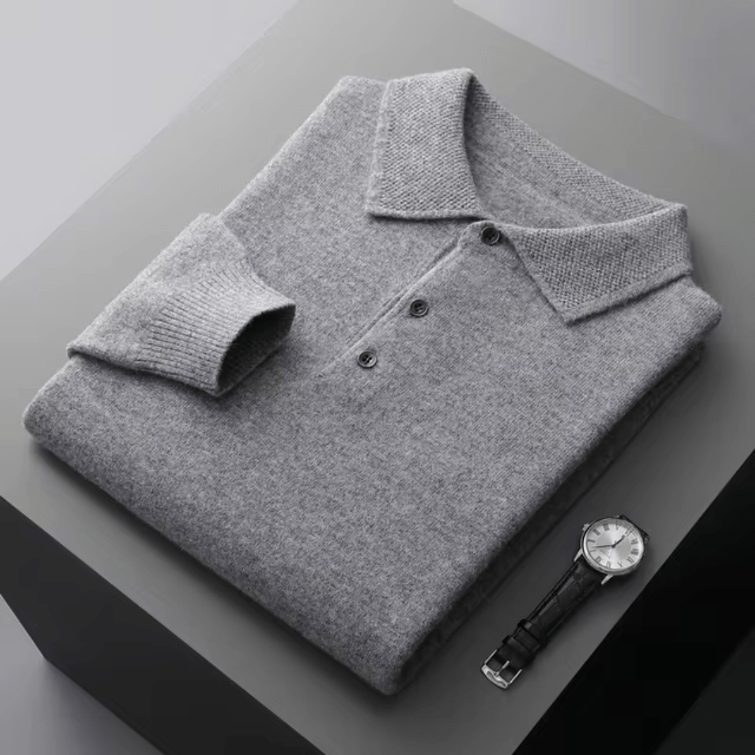 Jonas - Elegant classic wool polo shirt with polo collar