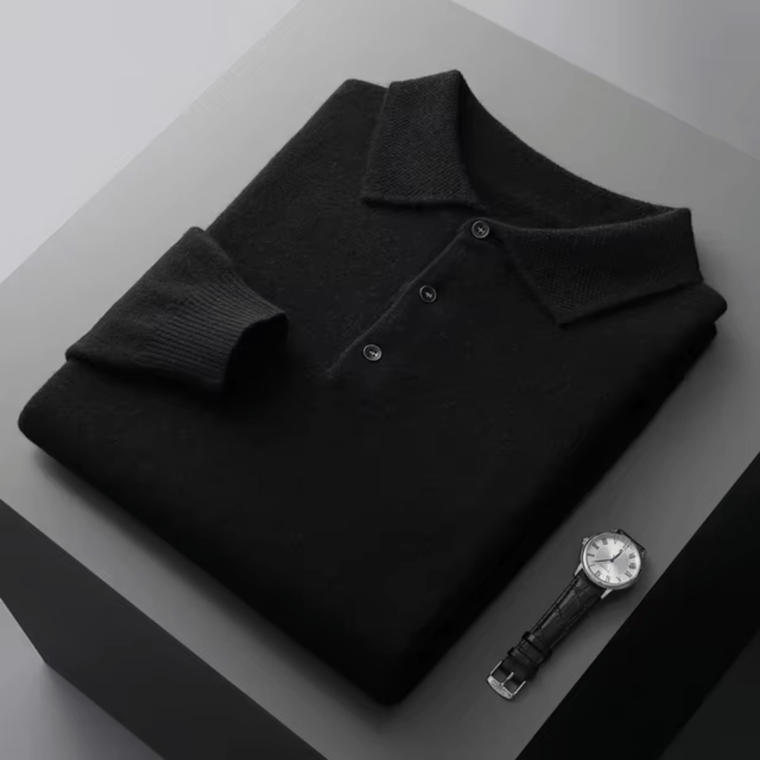 Jonas - Elegant classic wool polo shirt with polo collar