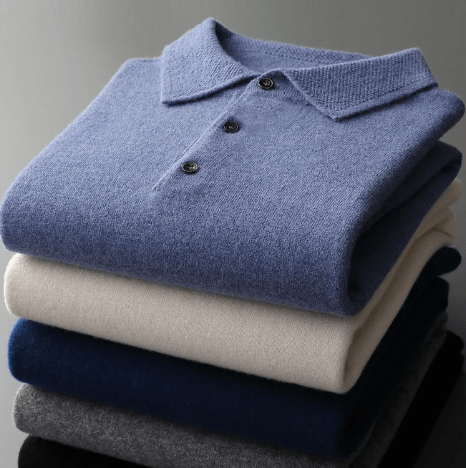 Jonas - Elegant classic wool polo shirt with polo collar