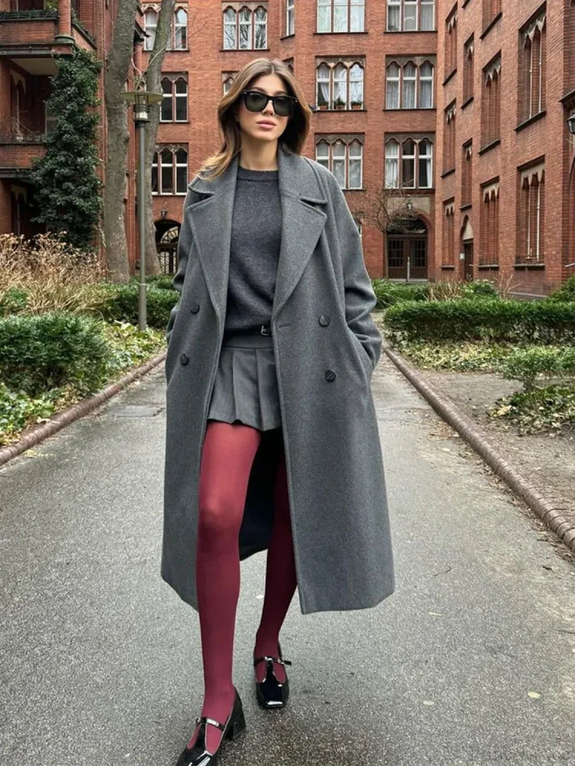 Large Coat with Tie-up Mao Collar and Wide Lapels