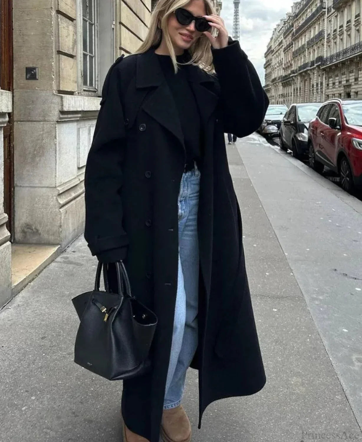 Lamb Wool Patchwork Leather Belted Overcoat for Warm and Stylish Comfort