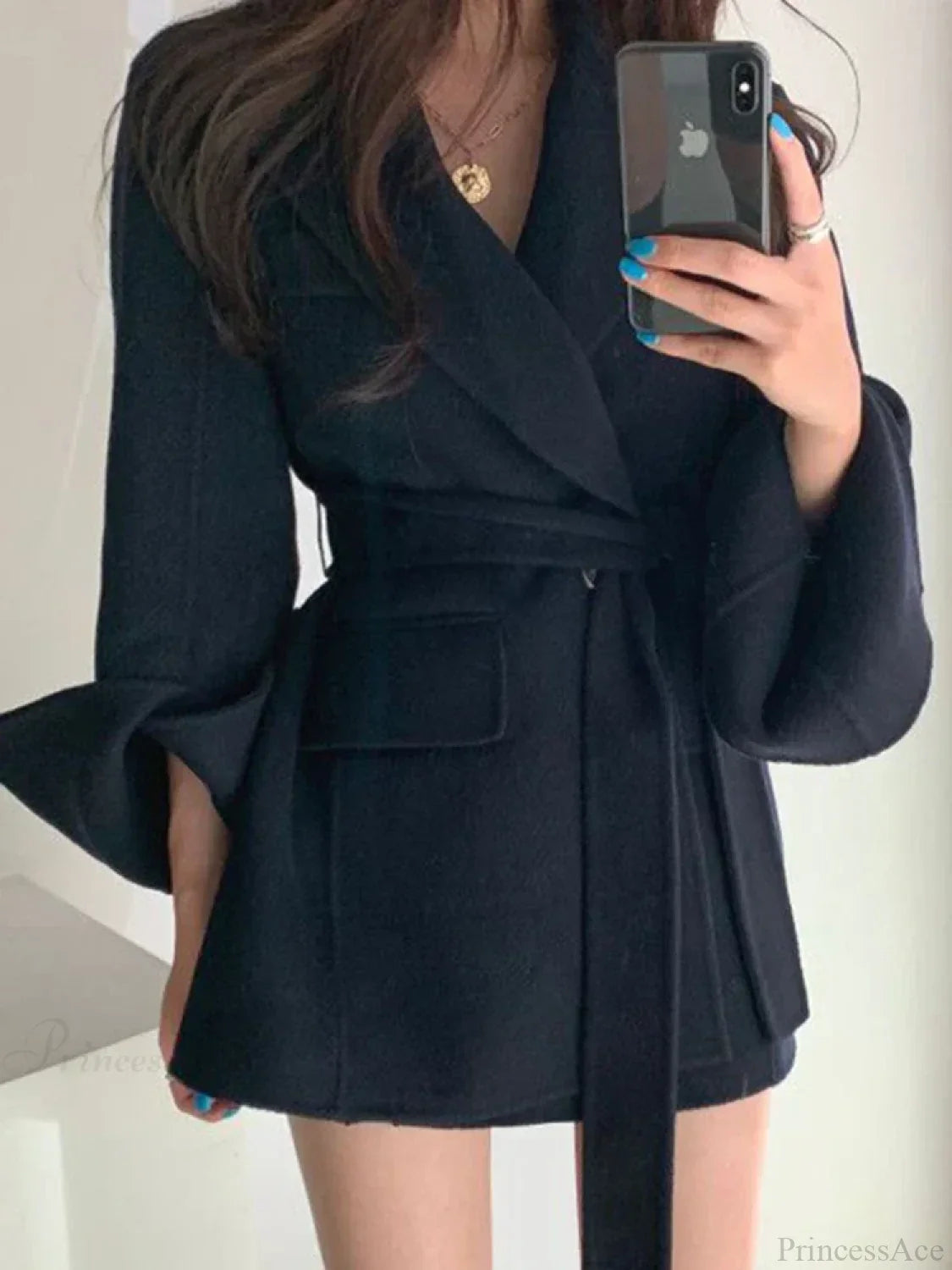 Casual Lapel Belted Overcoat with Spliced Pockets for Effortless Style