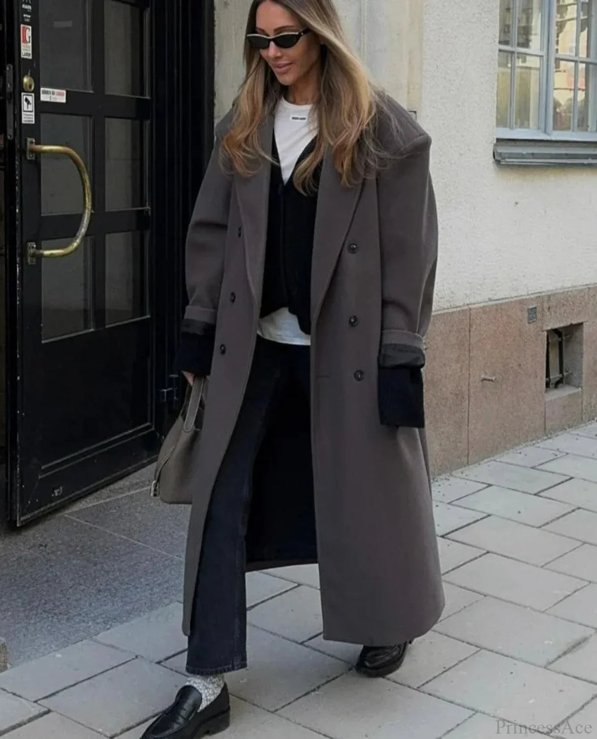 Wool Coat with Lapel, Double Cut, and Quilted Shoulders