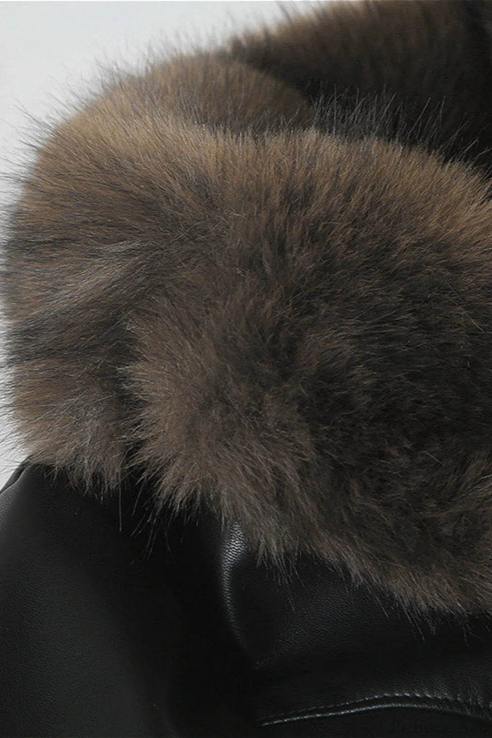Fitted Warm Coat with Faux Leather Panel, Fur Trim, and Turtleneck