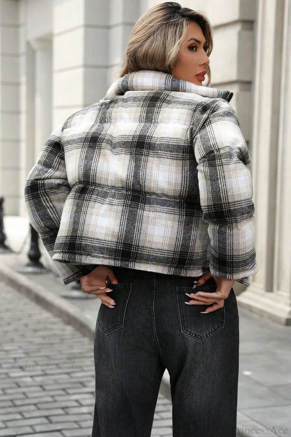 Casual Stylish Plaid Cropped Cotton Coat for Versatile Wear