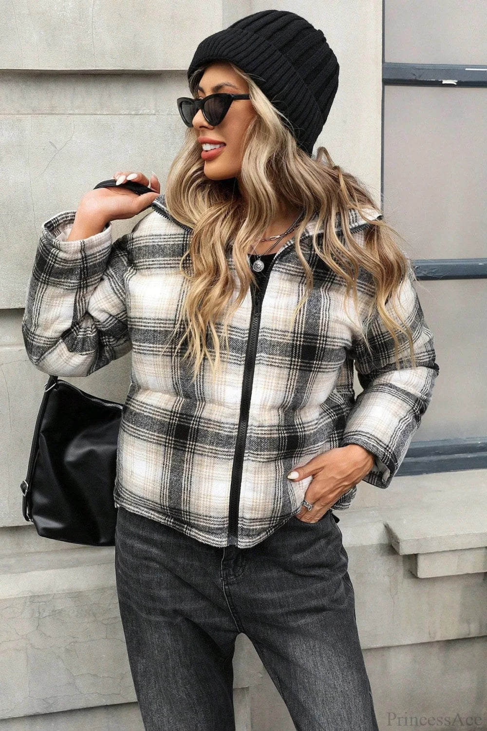 Casual Stylish Plaid Cropped Cotton Coat for Versatile Wear