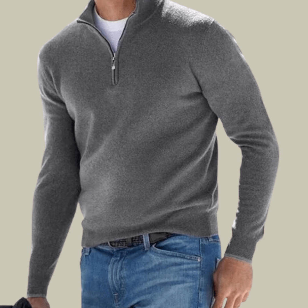 Malte - Elegant classic polo sweater with practical zipper