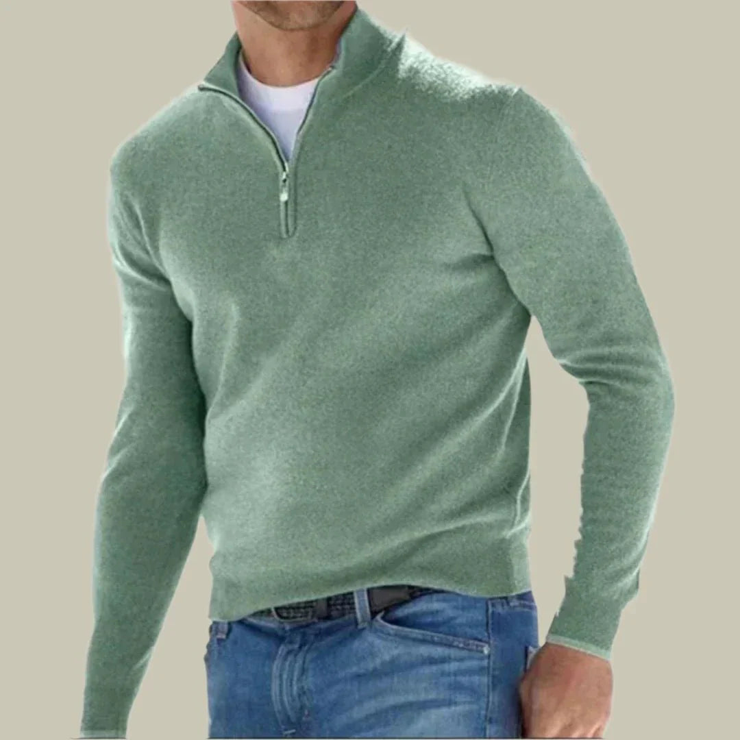 Malte - Elegant classic polo sweater with practical zipper