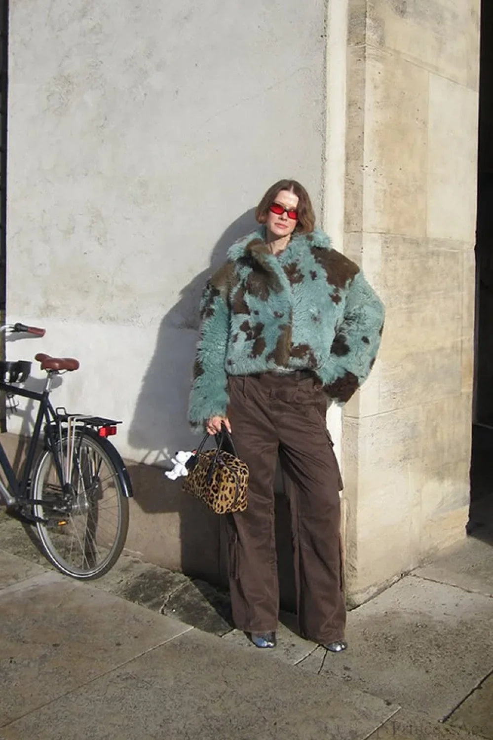 Stylish Multicolor Printed Long Sleeve Cropped Faux Fur Coat for a Trendy Look