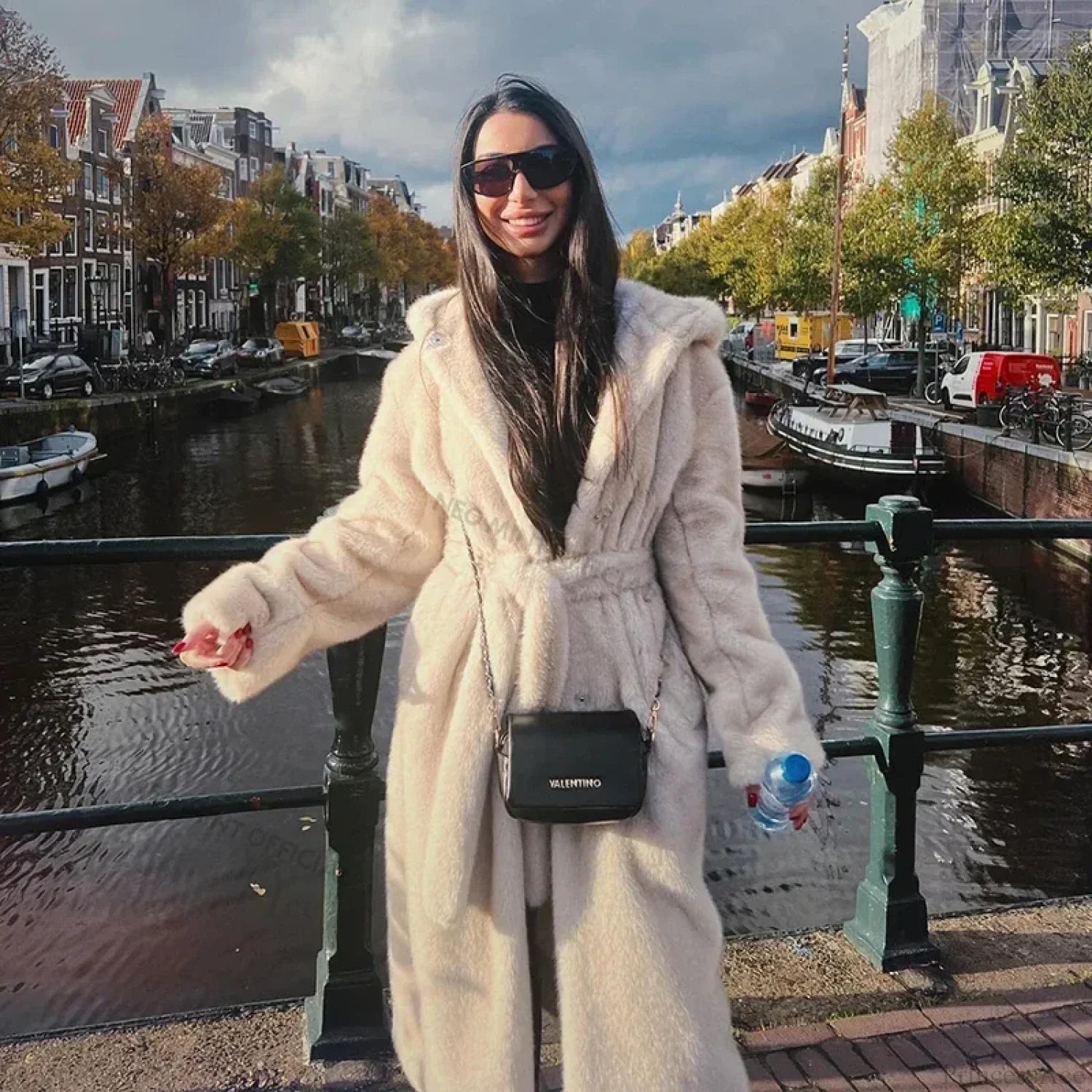 Beige Mink Coat Neo Mint with Elegant Belt