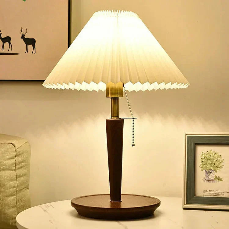 Elegant vintage table lamp made of noble pleated wood