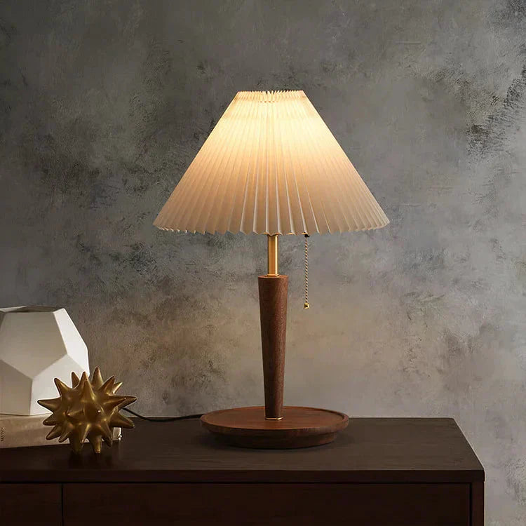Elegant vintage table lamp made of noble pleated wood