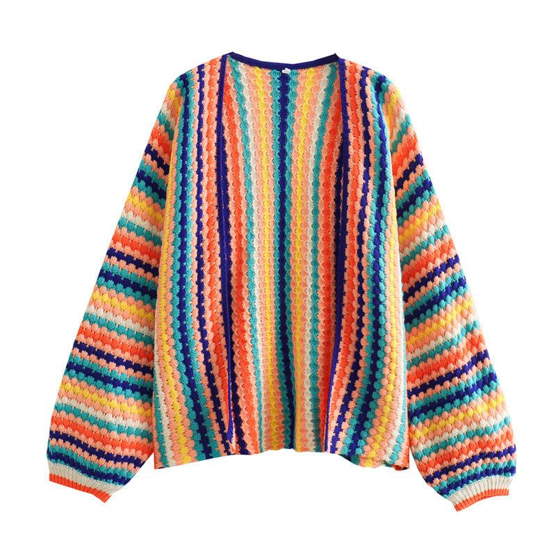 Bold Rainbow Knit Sweater for Women
