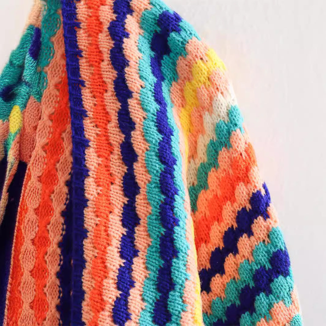 Bold Rainbow Knit Sweater for Women