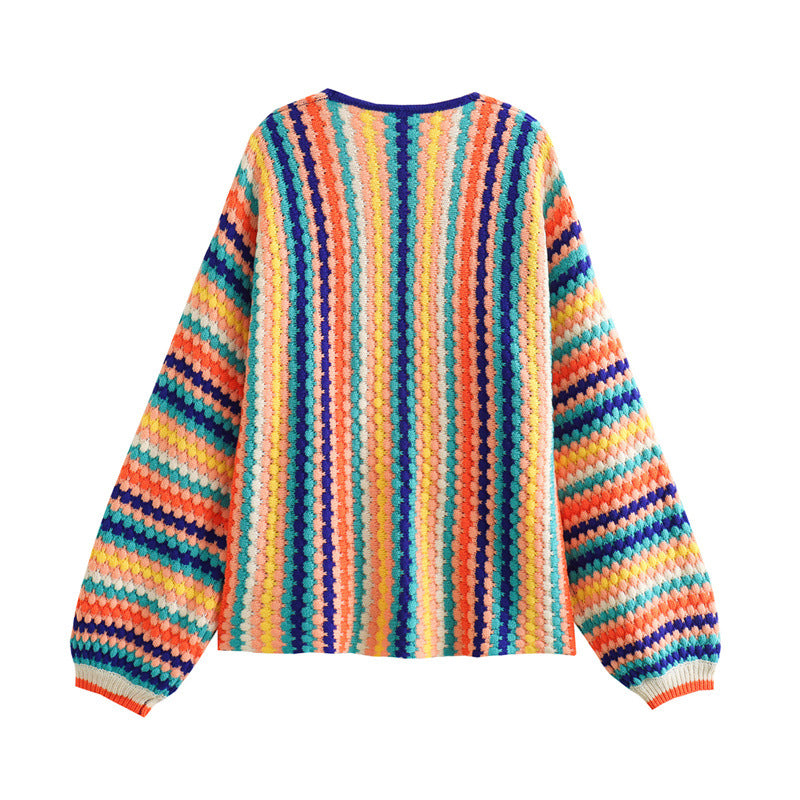 Bold Rainbow Knit Sweater for Women