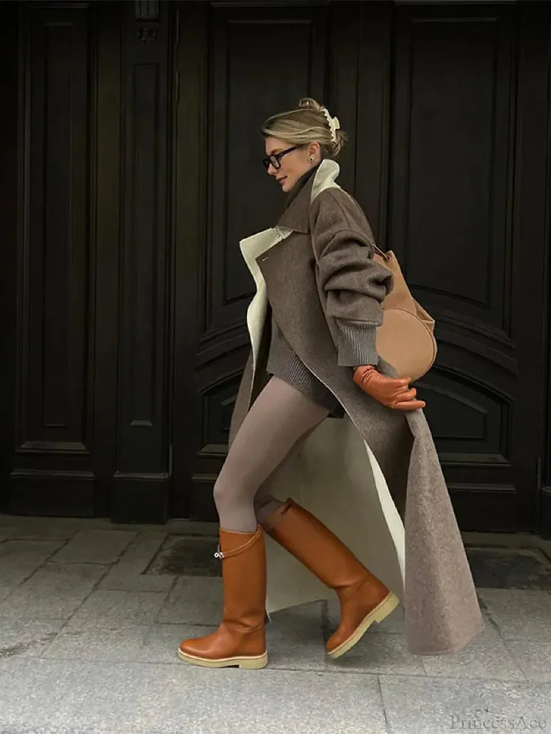 Casual Turn-Down Overcoat with Stylish Plaid Pattern