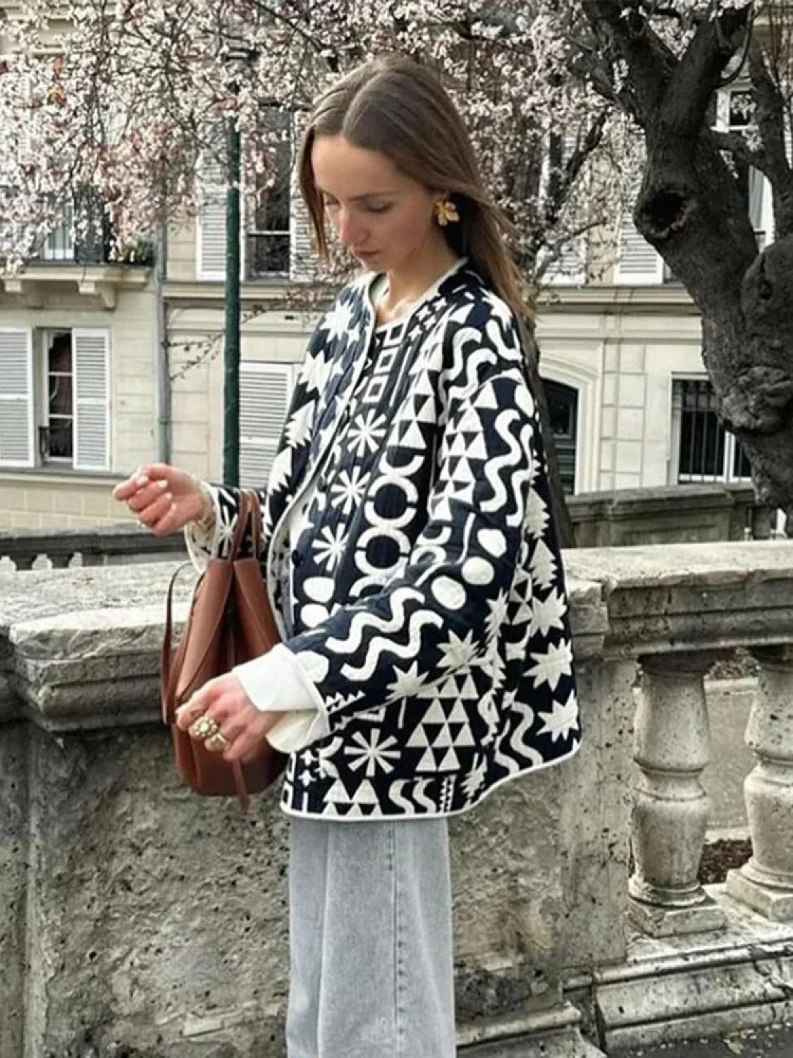 Cotton Round Neck Coat with Single Row Button Elegant and Comfortable