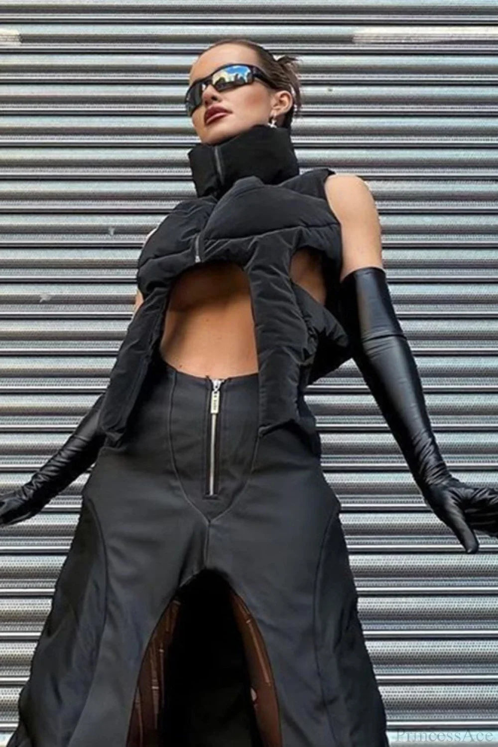 Padded punk collar stand-up zip jacket for a bold style