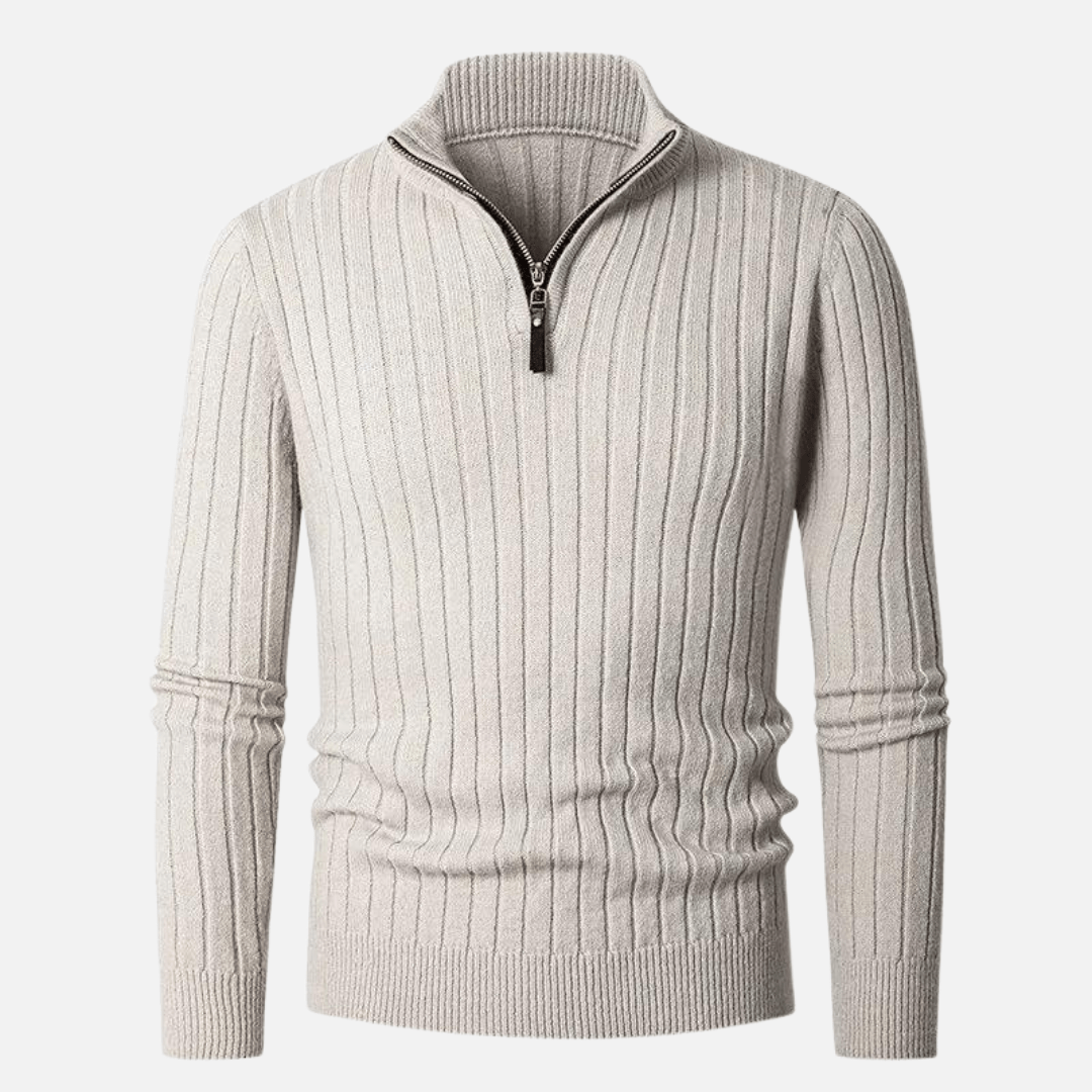 Rafael – Elegant half-zip knitted sweater with standing collar for stylish comfort