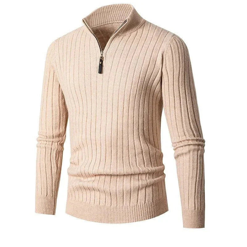 Rafael – Elegant half-zip knitted sweater with standing collar for stylish comfort