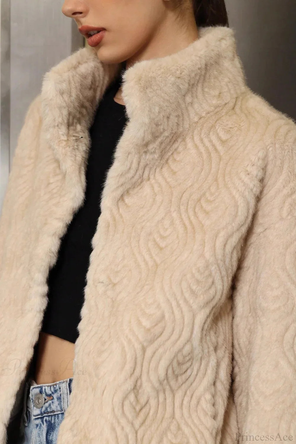 Ribbed Turtleneck Warm Faux Fur Coat for Cozy Style