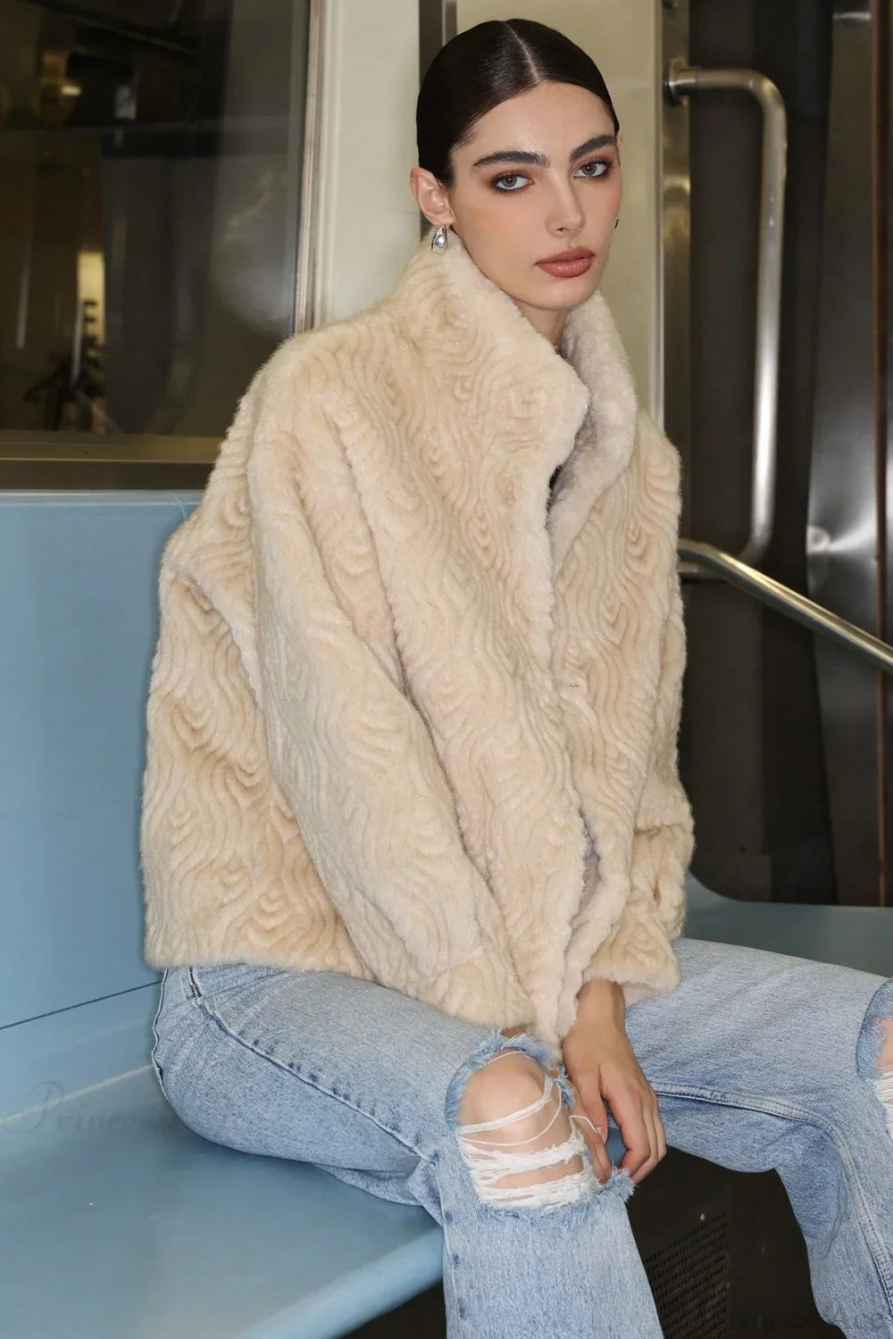 Ribbed Turtleneck Warm Faux Fur Coat for Cozy Style