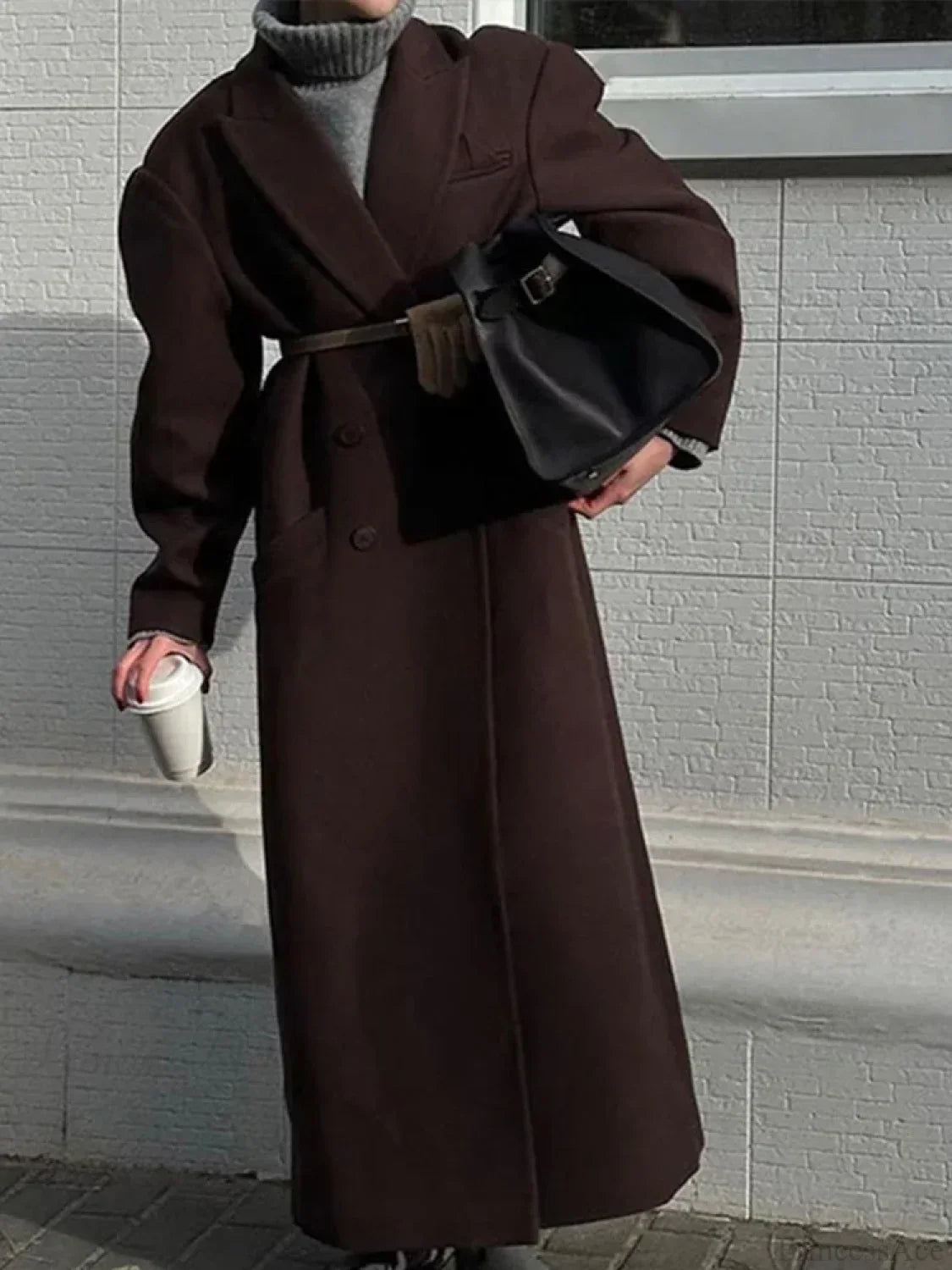 Double-breasted ribbed wool coat