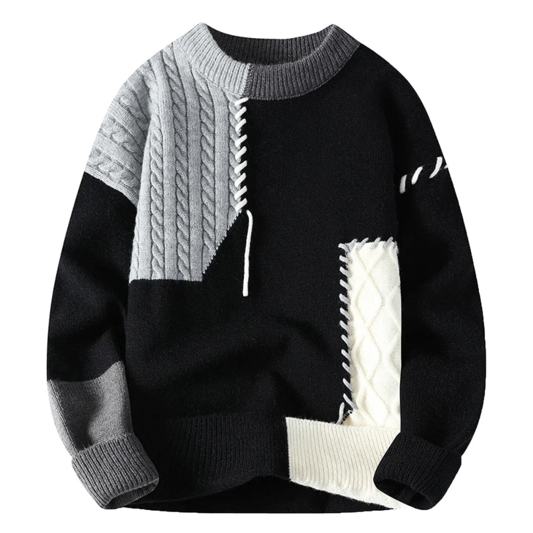 Rudolf - Comfortable and stylish patchwork knitted sweater for cozy moments
