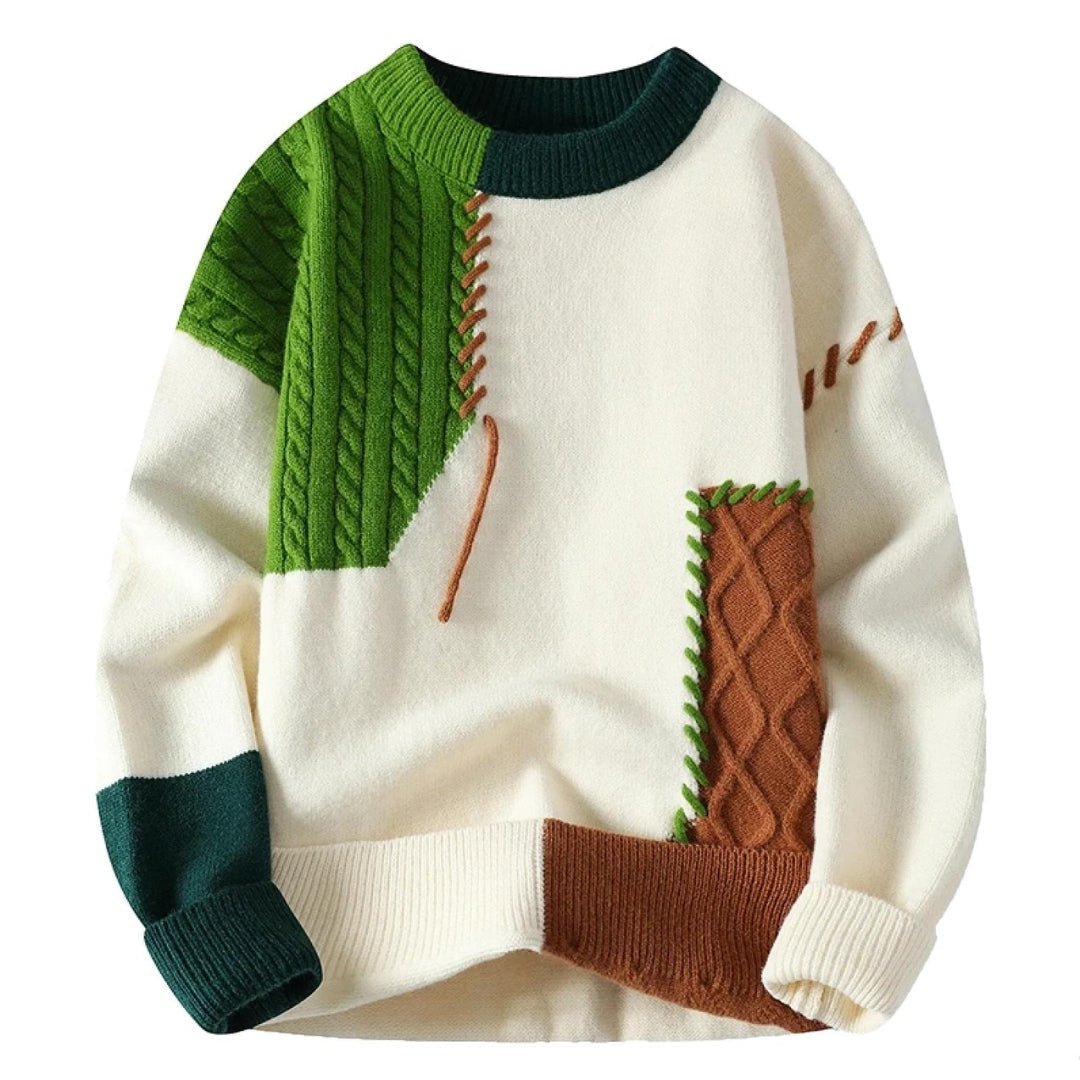 Rudolf - Comfortable and stylish patchwork knitted sweater for cozy moments