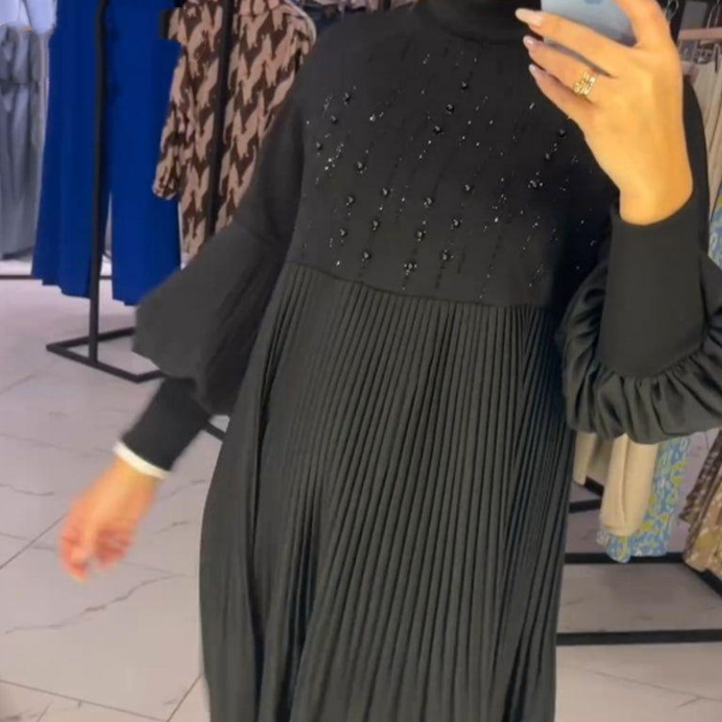 Marlene | Flattering Plus-Size Dress with Stand Collar and Lantern Sleeves