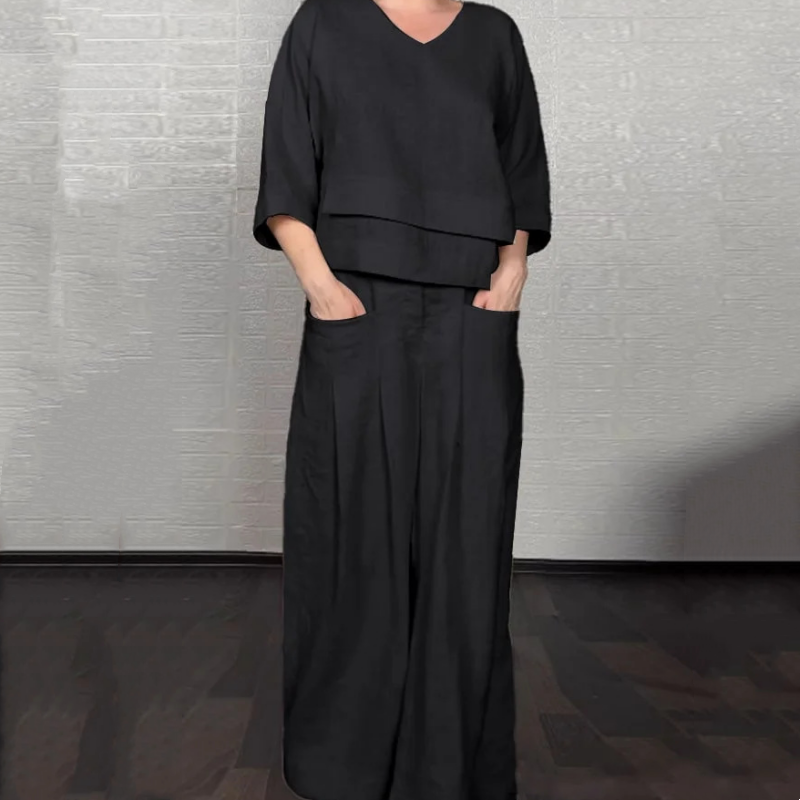 Set of two short-sleeve cotton-linen pieces for an elegant and comfortable style